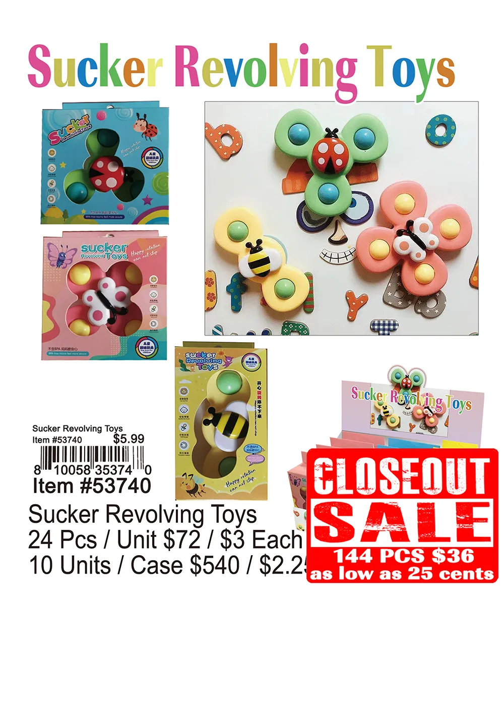 Sucker Revolving Toys - Closeout 144 Pcs.